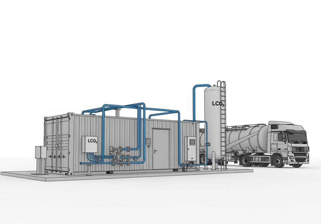 CO2-Verflüssigungsanlage mit LCO2-Tank und Truck